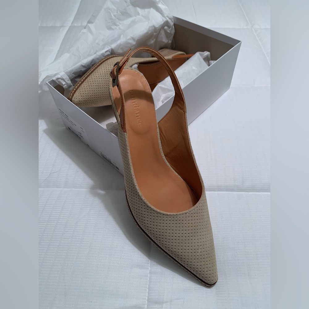 Sundance "Xilian Sun" Buffalo Beige color sling back heels made in France